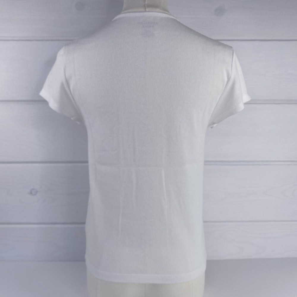 American Eagle Ribbed T-Shirt Layering Tee XL White Stretch Base Layer 90s Y2K - Picture 8 of 14